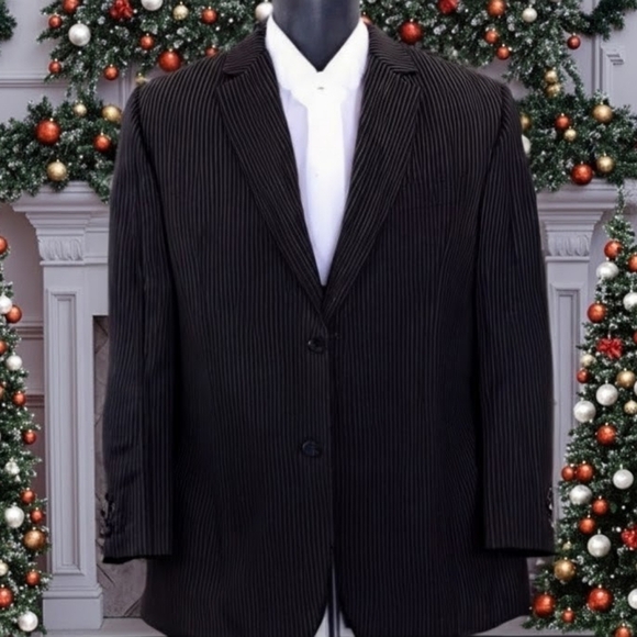 CARAVELLI Black Blazer / Sportcoat w/ White Pinstripes Superior 150's 42R